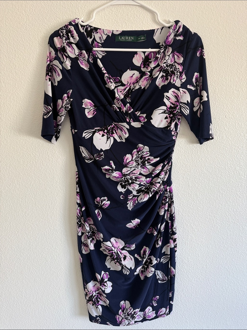 Ralph Lauren Navy Midi Dress with Pink & White Floral Print